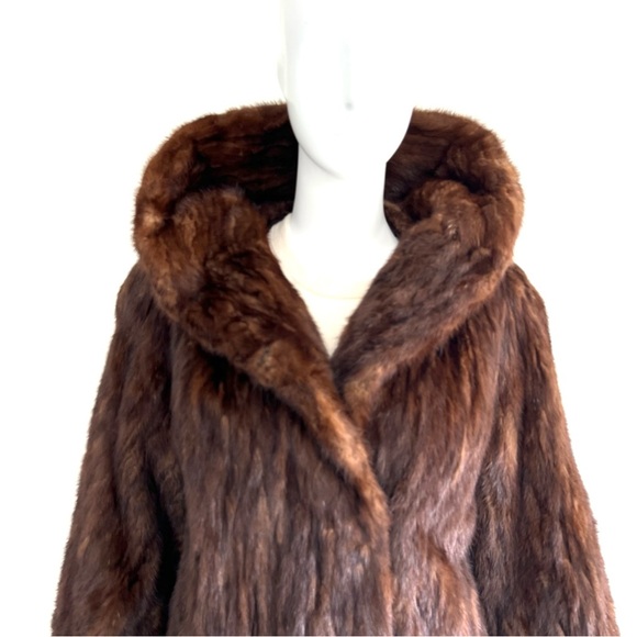 FURS by TRUESDELL Genuine Brown Mink Fur Long Sleeves Full Length Coat Sz M-L - Picture 2 of 16
